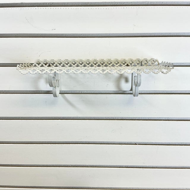 1960s Mid-Century Boho Chic Pierced Metal Wall Mounted Shelf, White For Sale - Image 4 of 15