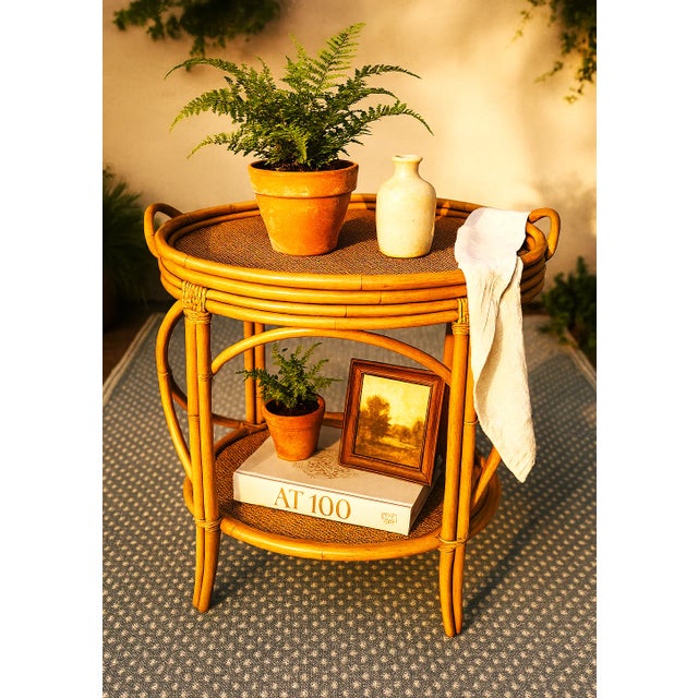 Vintage Bamboo Rattan Table W/Serving Tray For Sale - Image 11 of 11