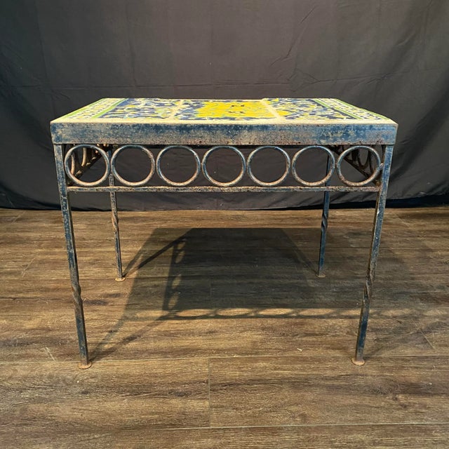 Metal 18th Century Tile Top Side, Accent or Coffee Table With Later Iron Base For Sale - Image 7 of 8