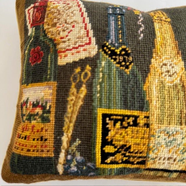 English Chelsea Textiles Wine Bottle Needlepoint Pillow – 100% Wool, Down Insert, English Estate Style For Sale - Image 3 of 14