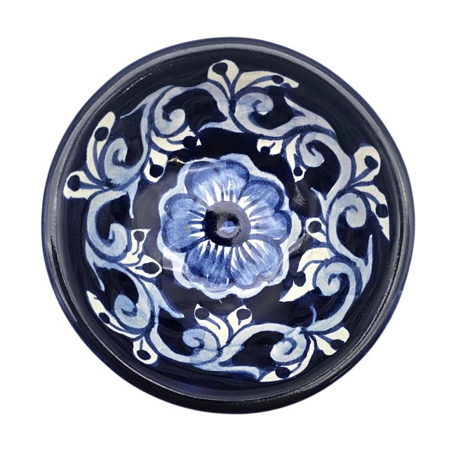 1980s Talavera Hand Painted Cobalt Blue Serving Bowl Set Mexico 3 Piece 10.5" For Sale - Image 10 of 18