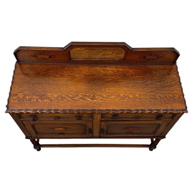 Antique English Edwardian Golden Oak Sideboard For Sale - Image 5 of 13