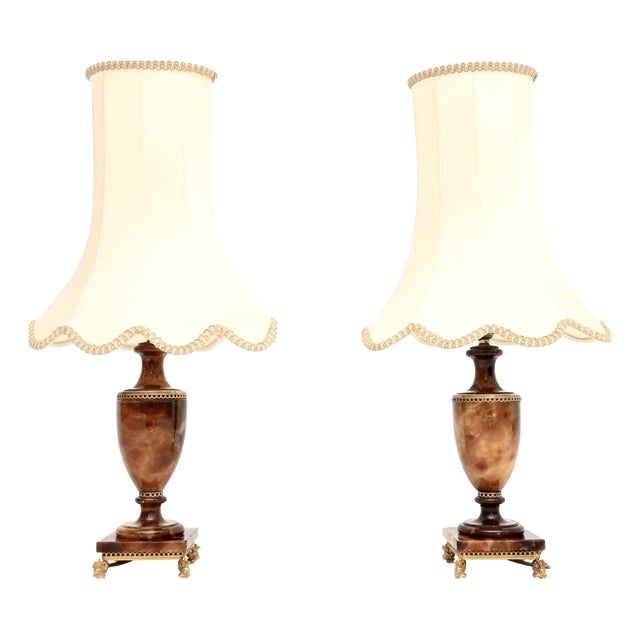 Antique Italian Alabaster Table Lamps, 1950s, Set of 2 For Sale