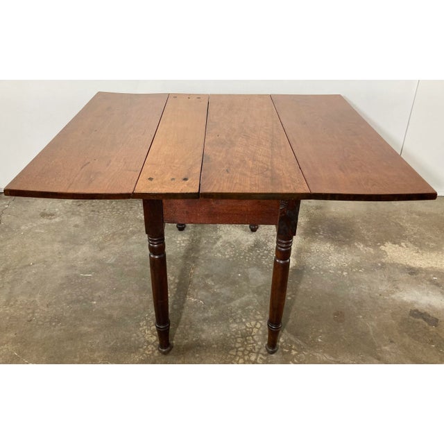 Brown Vintage Solid Wood Early American Drop Leaf Table For Sale - Image 8 of 9