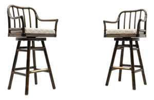 Rattan Bar Stool with Brass Aplications, 1960s, Set of 2