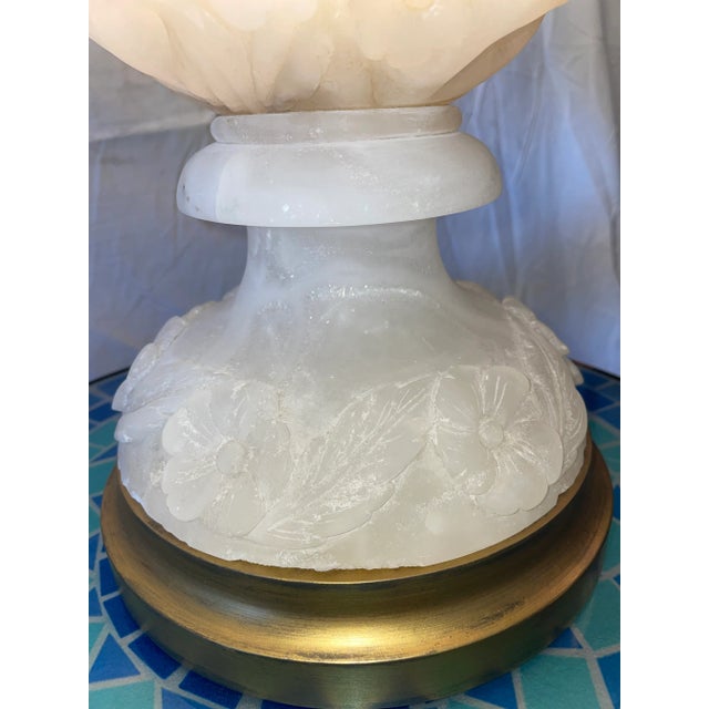 1920s Large Hand Carved Alabaster Table Lamp For Sale - Image 4 of 10