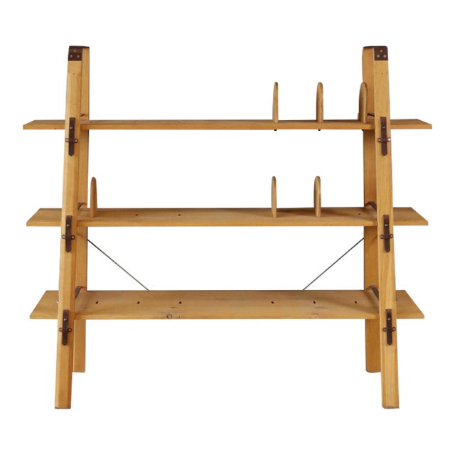 Custom Made Oak & Leather Shelves For Sale