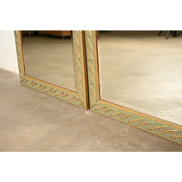 John Widdicomb Style Italian Regency Louis XVI Carved Painted and Gold Gilt Wall Mirrors, Pair For Sale In South Bend - Image 6 of 13