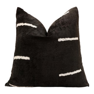 Handmade Black Silk Velvet Pillow 20x20 – Minimalist Modern Designer Cushion For Sale