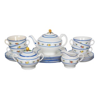 Late 20th Century English Tuscan Fruits Fine China Tea Coffee Demitasse Cups Creamer Pitcher - 22 pcs For Sale