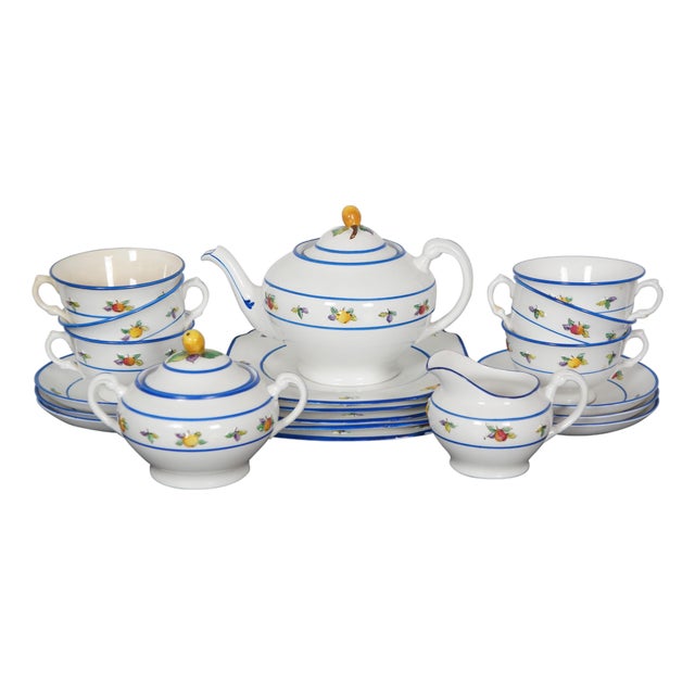 Late 20th Century English Tuscan Fruits Fine China Tea Coffee Demitasse Cups Creamer Pitcher - 22 pcs For Sale