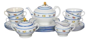 Late 20th Century English Tuscan Fruits Fine China Tea Coffee Demitasse Cups Creamer Pitcher - 22 pcs