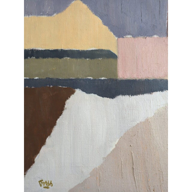 Blue Mid-Century Modern 'Pastel Settlement' Swedish Abstract Landscape Oil Painting, Framed For Sale - Image 8 of 11