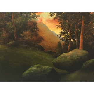 From the Deep (Autumn) by Shawn Krueger | Oil on panel landscape with rocks and trees at sunset For Sale