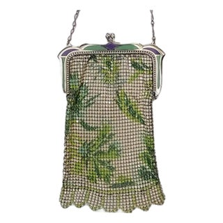Whiting & Davis Mesh Purse Enamel Frame - Art Deco Flapper Era For Sale