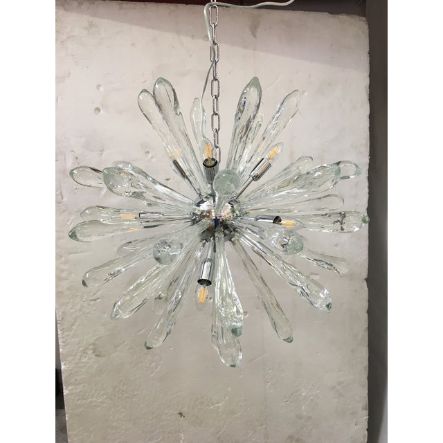 Metal Murano Glass Ice Clear Sputnik Italian Chandelier For Sale - Image 7 of 12