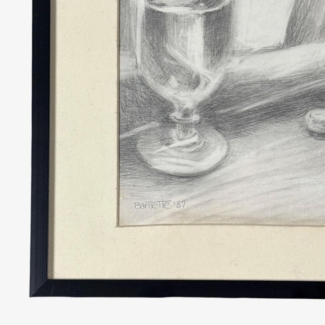 Vintage Realist Artist Pov Still Life With Beer, Cigarette, and Peanuts, Signed (1987, Graphite on Paper) For Sale In Philadelphia - Image 6 of 8