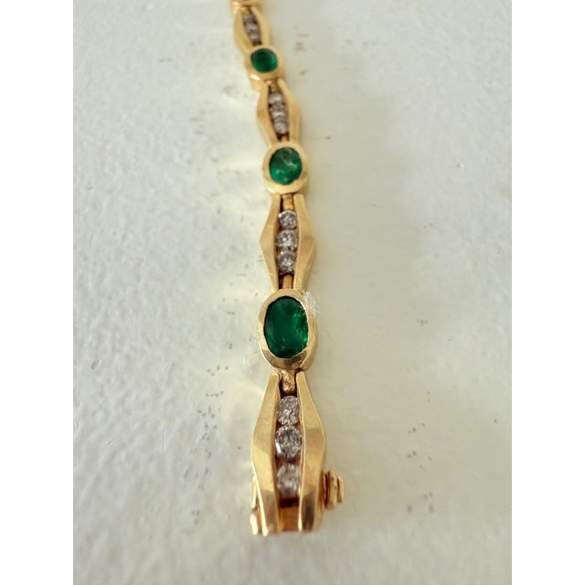 Vintage 14k Yellow Gold Emerald & Diamond Bar-Link Bracelet For Sale - Image 15 of 15