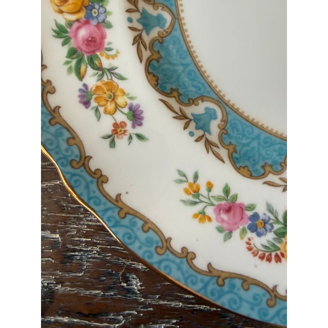 Vintage Crown Staffordshire Lyric Tunis Blue Dinner Plates – Set of 6 – Fine Bone China England – 1930s–1950s For Sale - Image 9 of 9