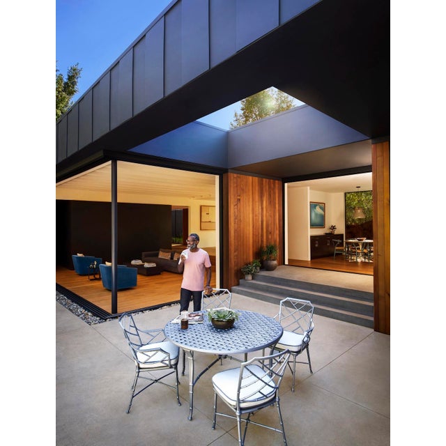 Metal Brown Jordan Calcutta 44" x 86" Oval Cast Umbrella Dining Table, Dove frame For Sale - Image 7 of 11