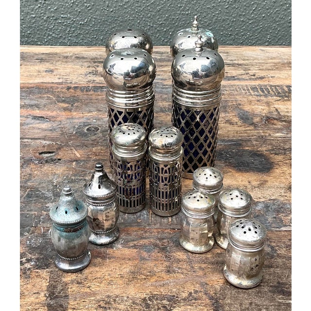 Vintage Sterling and Plate Assorted Salt Shakers - Set of 12 For Sale - Image 10 of 12