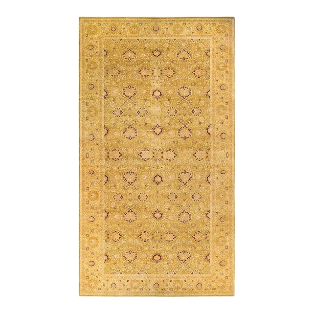 Mogul Collection Hand-Knotted Area Rug - Green 10' 2" x 19' 2" For Sale