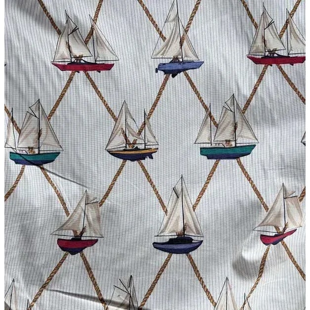 Contemporary 1990s Schumacher Sailboats Nautical Textile, White Cream, Multi Color Vintage Cotton - 10 Yards For Sale - Image 3 of 5