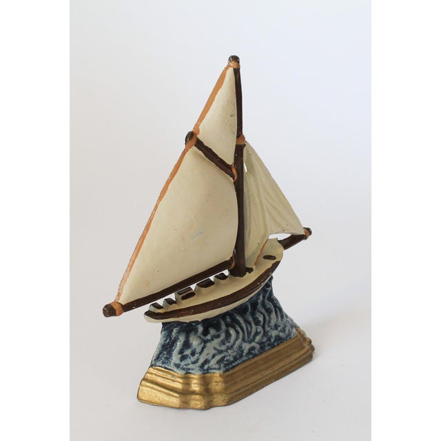 Nautical Vintage Cast Iron Sailboat Doorstop For Sale - Image 3 of 10