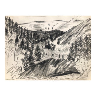 1950s Snow Scene Drawing by Unknown Artist For Sale