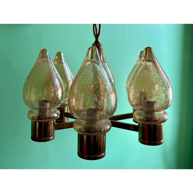 1960s Mid 20th Century Danish Modern Brass and Glass Chandelier For Sale - Image 5 of 13