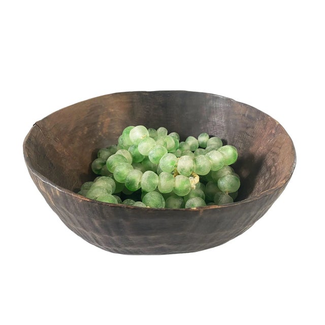 African African Hausa Wooden Bowl From Niger W/ Lg Glass Beads 13.5"h For Sale - Image 3 of 7