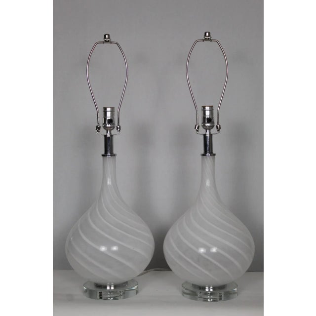 Mid 20th Century Pulegoso Style Murano Glass Lamps - a Pair For Sale - Image 10 of 12