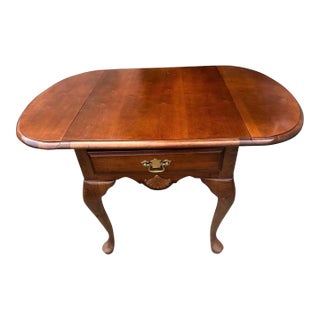 Solid Cherry Wood Drop Leaf Queen Anne Side Table by American Drew - Vintage Late 20th Century For Sale