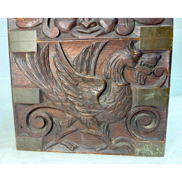 Antique 19th Century Victorian Hand Carved Wood Brass Folk Art Sculptural Box For Sale - Image 11 of 18