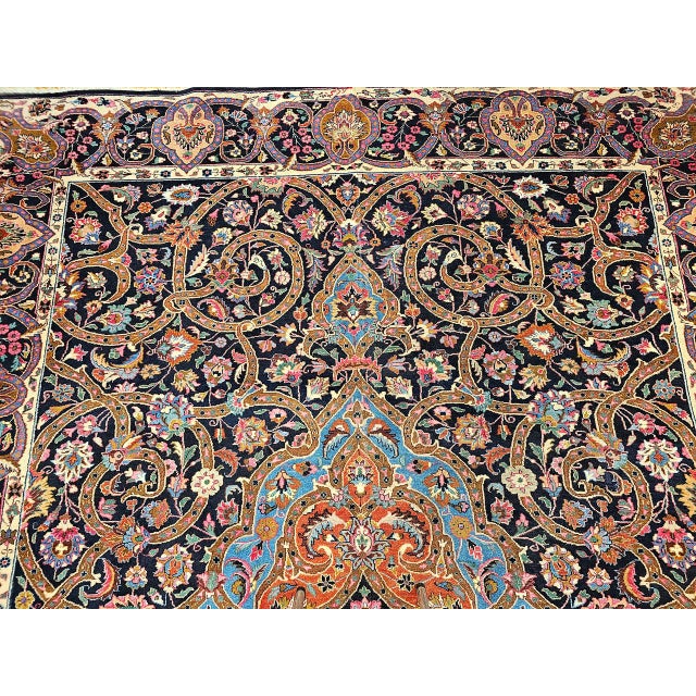 Vintage Persian Khorassan Rug, Hand-Knotted Wool, Floral Pattern, Navy & Turquoise, 10x12 For Sale - Image 4 of 11