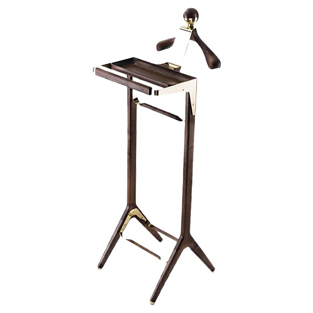 Classical Valet Stand in Brass & Black Walnut by Honorific For Sale