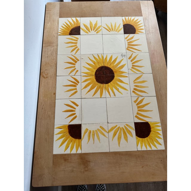 Mid-Century Modern Hand Painted Tile Top Table - Vintage - Sunflower Theme For Sale - Image 3 of 7