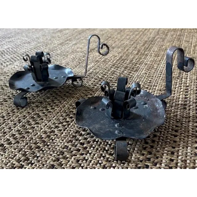 American Antique Cast Iron Candle Holders For Sale - Image 3 of 5
