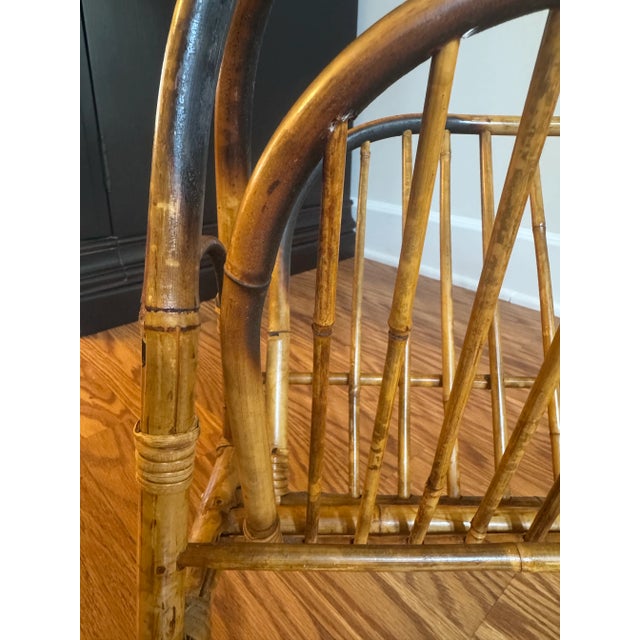 Coastal Tortoise Shell Bamboo & Rattan Arched Handle Collapsible Magazine Rack For Sale - Image 11 of 11