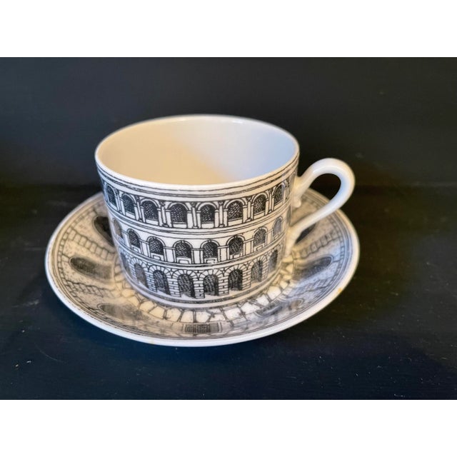 1950s Vintage 1951 Fornasetti Archittura Cappuccino Cups and Plates Set- 8 Pieces For Sale - Image 5 of 6