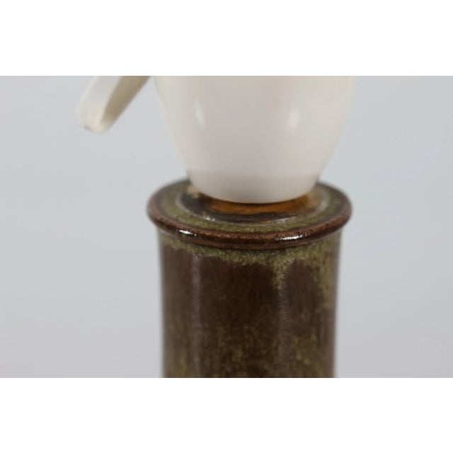Modern Danish Green Brown Glaze Ceramic Table Lamp from Kähler Studio, 1960s For Sale - Image 6 of 11