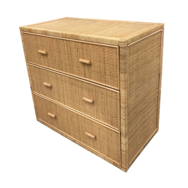 Vintage Palm Beach Style Woven Wicker & Pencil Reed 3-Drawer Chest For Sale In West Palm - Image 6 of 12