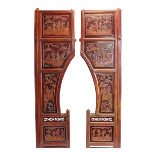 Carved Scenic Wall Art / Panel Set Wisdom Harmony and Prosperity For Sale