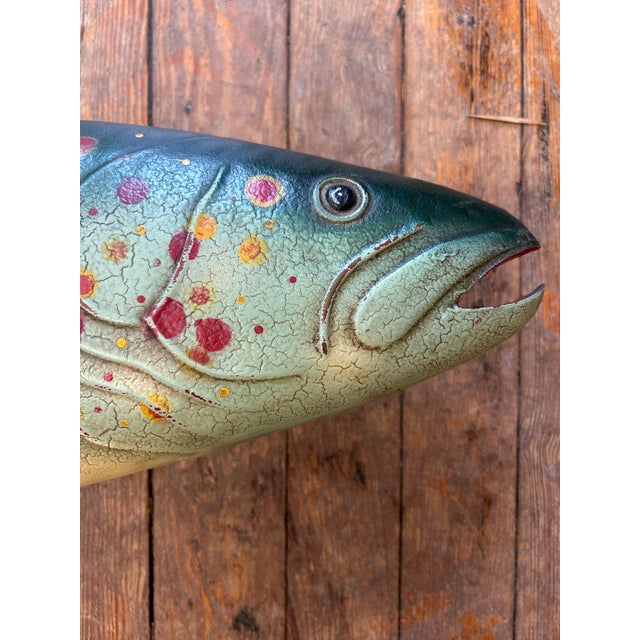 Large Vintage Painted Folk Art Fish Trade Sign For Sale - Image 11 of 16