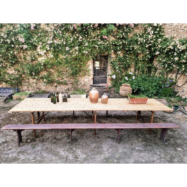 Antique French Folding Dining Table with Benches in Pine and Chestnut, 1890s, Set of 3 For Sale - Image 18 of 18
