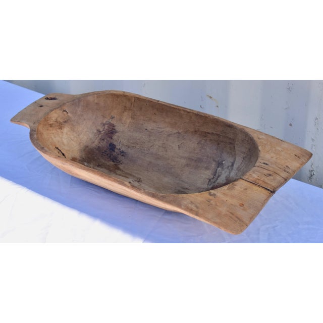 Rustic European Antique Hand-Hewn Fruitwood Trog or Dough Bowl For Sale - Image 3 of 7