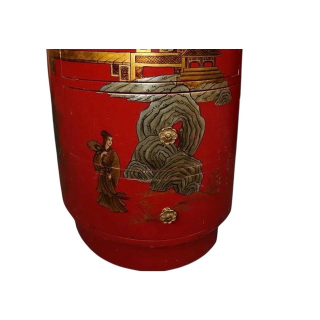 Mid 20th Century Vintage Red & Gold Leather Top Kidney Shaped Chinoiserie Painted Desk For Sale - Image 5 of 8