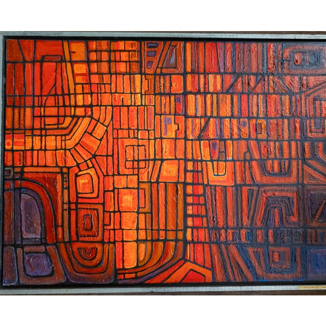 1970s Mid-Century Modern Colorful Geometric Abstract Oil Painting For Sale - Image 5 of 18