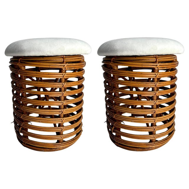 Vintage Italian Stools in Rattan and Bamboo by Tito Agnoli, 1960s, Set of 2 For Sale - Image 11 of 11