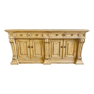 Italian Bleached Walnut Sideboard W/ Storage and Marble Top For Sale